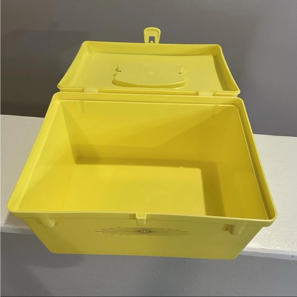 Vintage 1960s Atomic Starburst Yellow Sewing Box MCM Craft Storage Retro Decor - Picture 10 of 14